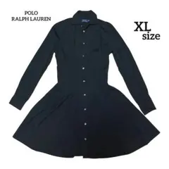 大きいサイズ　POLO ポロラルフローレン シャツワンピース 黒 Aライン XL