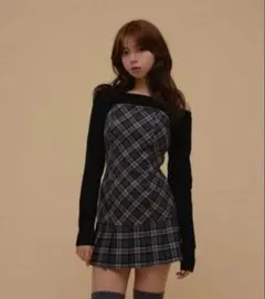 andmary Selena check mini dress gray
