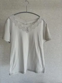 レース装飾付き薄いグレー半袖Tシャツのサムネイル