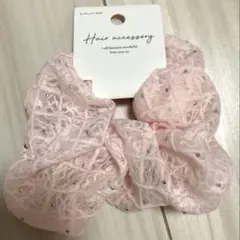 シュシュ　レースラメ　ピンク　春らしい色【ワンコイン】