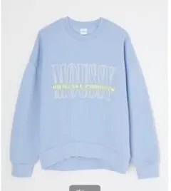 MOUSSY 水色 ロゴプリント トレーナー Mサイズのサムネイル