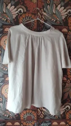 麻100%リネン素材 ベージュ 半袖シャツ バックリボン付き