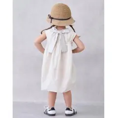 petit main プティマイン　ドッキングバルーンワンピース　リボン　 生成