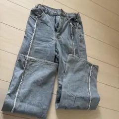 フリンジ加工 ワイドレッグデニムパンツGU