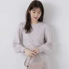 新品タグ付 プロポーション ボディドレッシング アーガイルフロントビジューニット