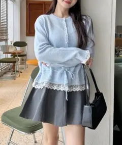 新品未使用✨️水色レース付きカーディガン