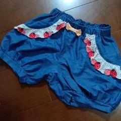 ベイビーチアー　イチゴ柄フリル付きデニムハーフパンツ　 110cm