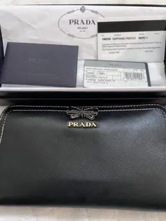 美品！PRADAプラダ ラウンドファスナー長財布　リボン　サフィアーノ　ステッチ