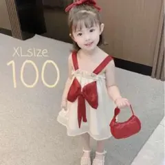 キッズ 100 フロント リボン キャミワンピース 白 2way キラキラ