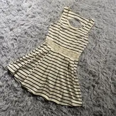 INGNI ボーダー フレアワンピース ノースリーブ レース切替 アイボリー M