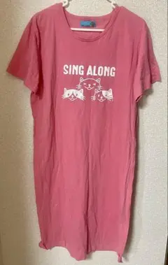 COST BAZAR 猫柄 半袖Tシャツ ワンピース ピンク