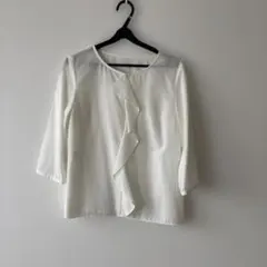 ニューヨーカーのホワイト フリル付き 7分袖ブラウス9号