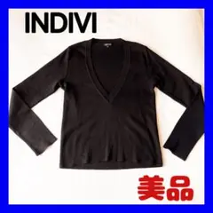 【INDIVI】レディース　トップス　長袖　薄手　vネック　黒　ブラック　M