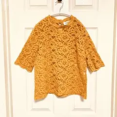 LOWRYSFARM 花柄総レース 五分袖 トップス イエロー