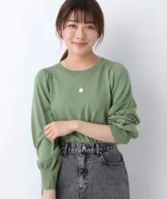 GLOBAL WORK パフスリーブニットプルオーバー M グローバルワーク