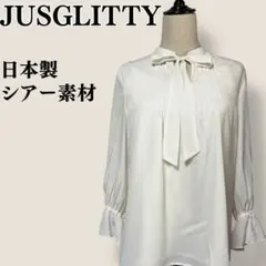 【美品】JUSGLITTY 日本製 ボウタイ ドットブラウス シフォン 白系