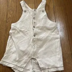 ベージュ コットン ボタン付きオーバーオール