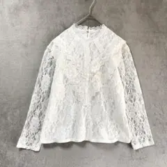 総レースブラウス/長袖 プルオーバー 透け感 オフホワイト