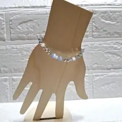 青系ビーズとクリスタルのブレスレット 16cm