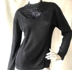 社交ダンス、￼ビーズ刺繍 ストレッチ、￼ブラック 長袖 ハイネック