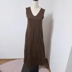 UNIQLO ユニクロ ロングワンピース ノースリーブ ブラウン 綿100%