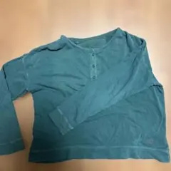 ダークグリーン ボタン付き長袖カットソー 短丈