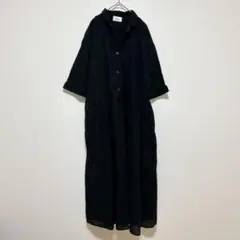 【Libra Cue】コットン100% ロングシャツワンピース 黒 フリーサイズ