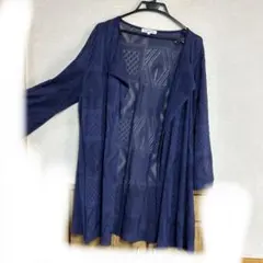 HANAEMORI カーディガン ネイビー 幾何学模様　ロング丈のサムネイル