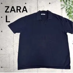 ZARA ザラ 無地 スキッパー ポロシャツ 半袖 綿100% L ブラックのサムネイル
