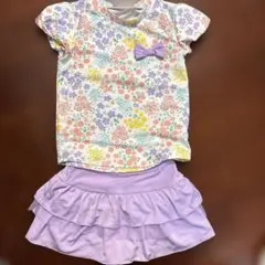 花柄Tシャツとラベンダースカートセット 120cm