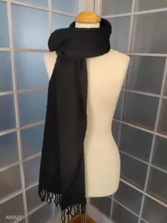 美品★イタリア製 黒 プリーツ ストール　マフラー ショール 大判