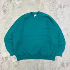 90s USA製　フルーツオブザルーム　スウェット　L　グリーン　無地　古着