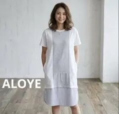 美品 ALOYE 半袖 Tシャツワンピース ストライプ 日本製 A1110のサムネイル