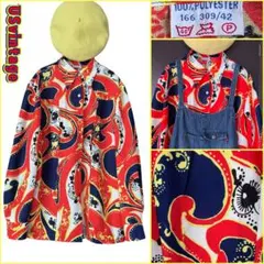 昭和レトロ 70s サイケ柄太ストライプシャツ ブラウス M程度 オールド 