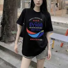 Orion オリオンビール プリント 半袖 Tシャツ ブラック　タグなし