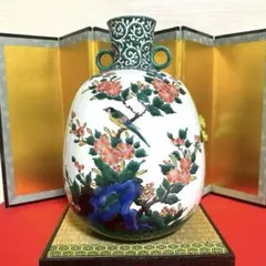 九谷焼　三ツ井為吉　花鳥陶磁器花瓶のサムネイル