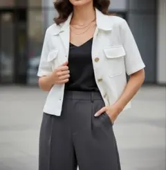 ホワイト テーラードジャケット 半袖