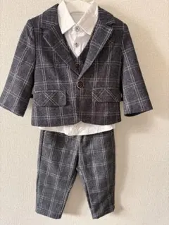 【美品】フォーマルスーツ 80cm グレー系チェック
