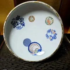 古い深川製磁の 花卉人物色絵 大鉢  明治期 深川製磁 明治時代頃の鉢 花模様