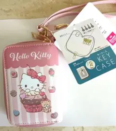 ハローキティキーケースカードポケット付き　スイーツ柄ピンク
