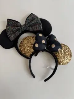 ディズニー カチューシャ 黒と金のリボン セット