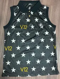 美品★ V12 星柄 ノースリーブ ポロシャツ M 黒 ゴルフウェア レディースのサムネイル