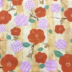 綿100% 生地　1m×110cm 花柄プリント　桃色　オレンジ　黄色　新品