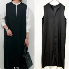 AUNT MARIE’S スリットネックワンピース 深スリットジャンスカ 黒