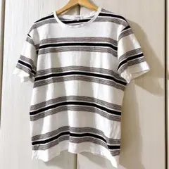 CLOSSHI 綿100% ボーダーTシャツ ホワイト ブラック(XL)のサムネイル