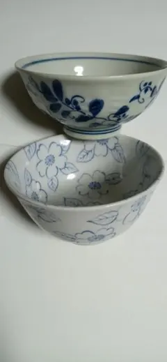 【美濃彩焼&たち吉】『白地に青の花柄/陶器茶碗2個セット』のサムネイル