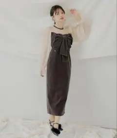 オケージョン配色シアーリボンベロアワンピース【SALON by Chico】チコ