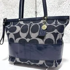 美品✨COACHコーチ デニムトートバッグ シグネチャー ネイビーエナメル