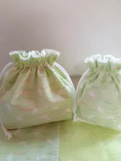 お弁当袋 コップ袋 ランチョンマット 3点セット うさぎ柄 レース おまけ付き