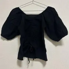 AZULオフショルダー ブラック トップス ギャザー入りのサムネイル